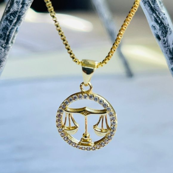 Gold Plated LIBRA Sing Zodiac Horoscope‎ Pendant Necklace - Picture 5 of 6